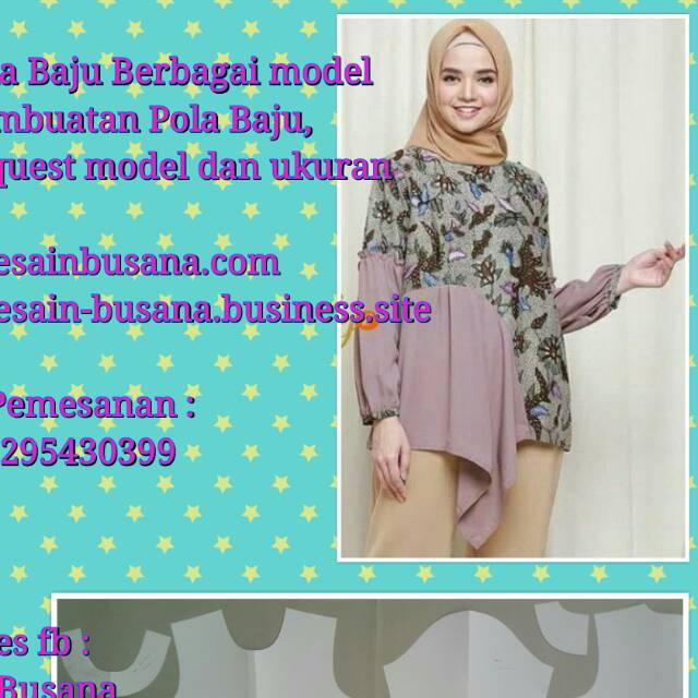 Pola produksi blus 018 - Pola baju batik model asymetris kombinasi layer kanan