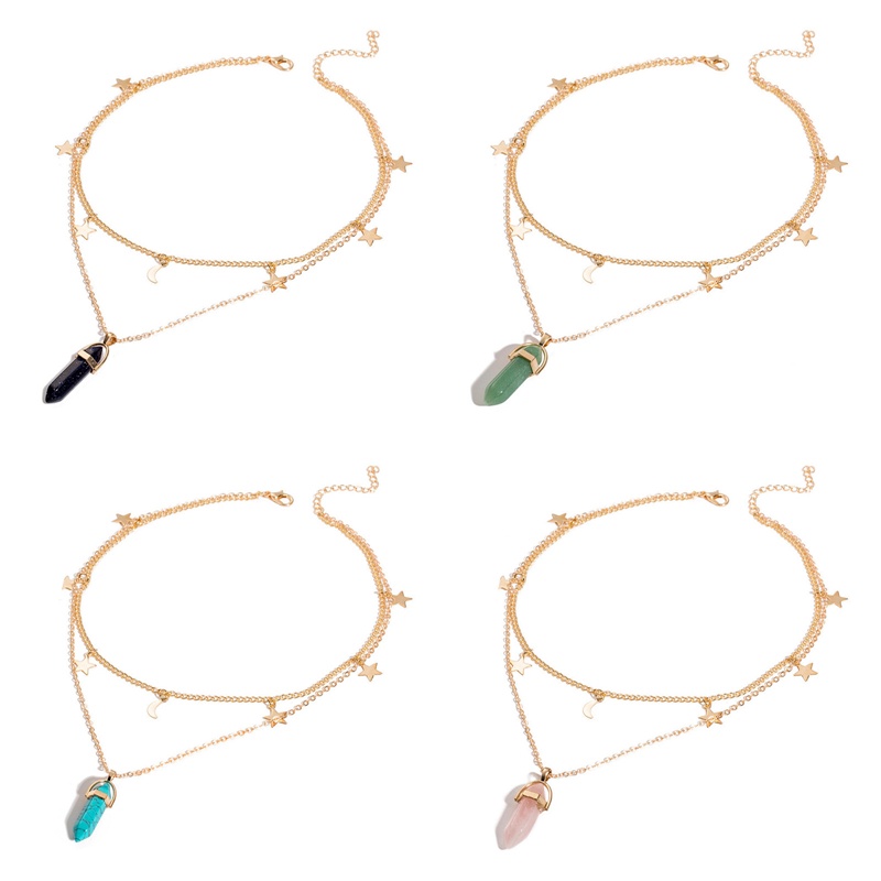 Kalung Rantai Dengan Liontin Batu Opal Heksagonal Gaya Bohemian Untuk Wanita