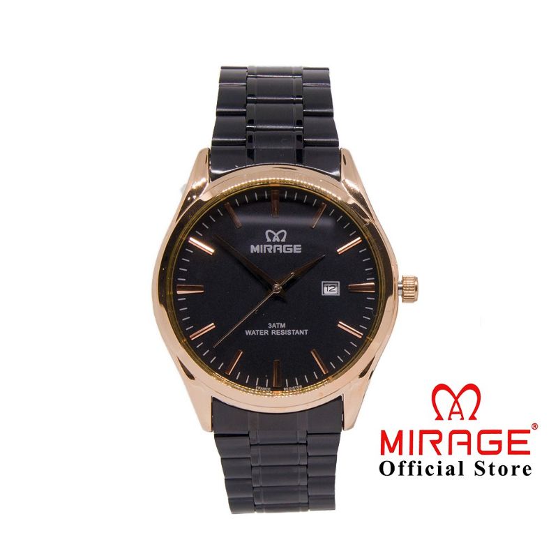 jam tangan Mirage Rante hitam rosegold pria 8708 ori