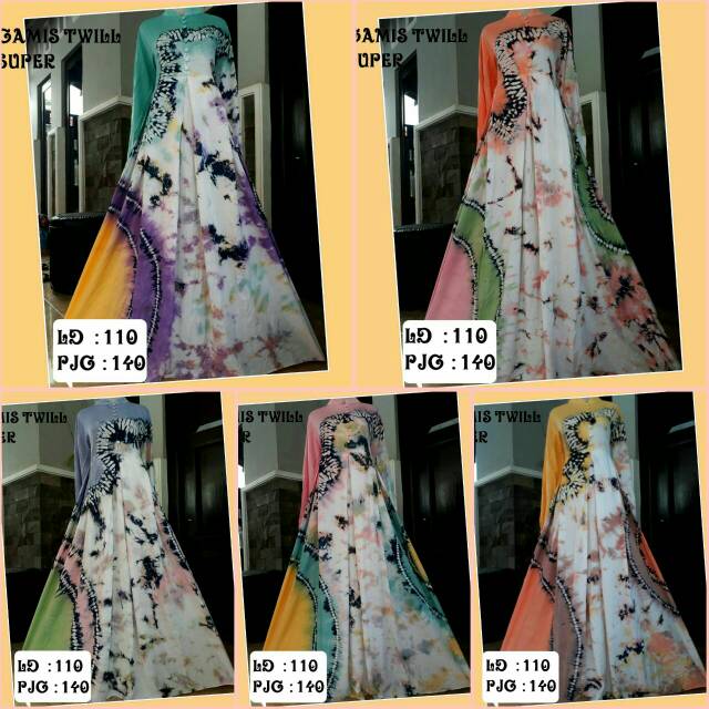 Gamis twill pelangi murah