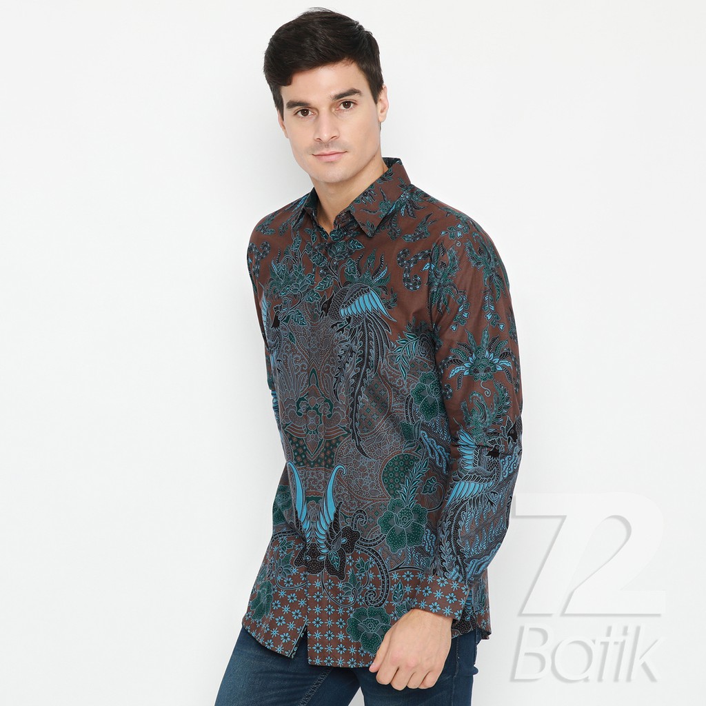 KEMEJA BATIK PRIA Lengan Panjang Premium Warna Coklat Biru Hijau 726915 Cap 72 - Baju Kemeja Atasan Pakaian Setelan Batik Pria Cowok Laki Laki Remaja Keluarga Kantor Lengan Panjang Modern Slimfit Slim Fit Premium Kekinian