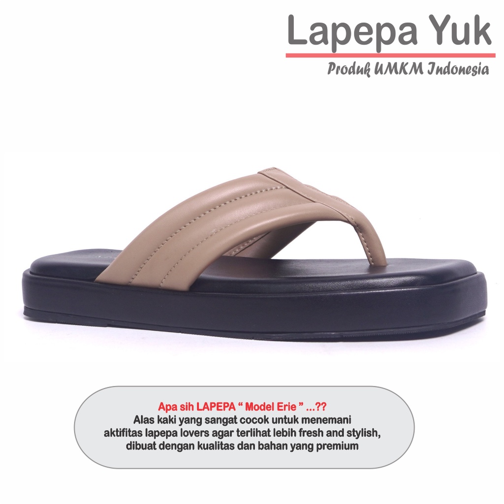 LAPEPA YUK - Sandal Wanita Jepit Wedges ERIE Sendal Japit Platform Perempuan Empuk Sandals Cewe Capit Tinggi 3 cm  Size 36 37 38 39 40 Untuk Rumahan Santai Warna LIGHT BROWN Coksu Premium Selop Wejes Kekinian Terbaru Shoes Ori Original Mall Official Store