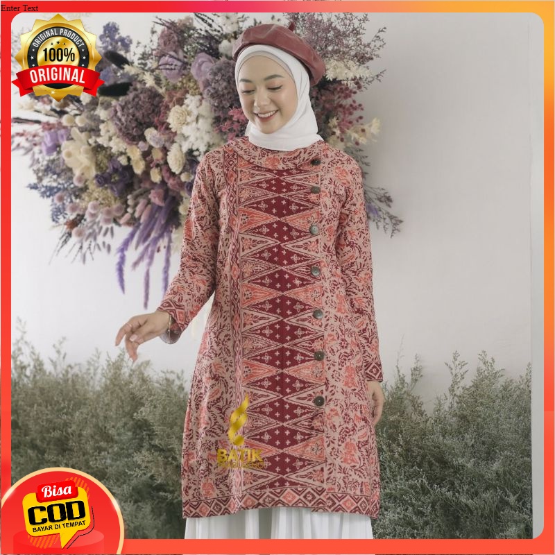 TUNIK MOTIF DARA ATASAN BATIK WANITA LENGAN PANJANG KATUN PRINTING BATIK PRABUSENO ORIGINAL BATIK KA