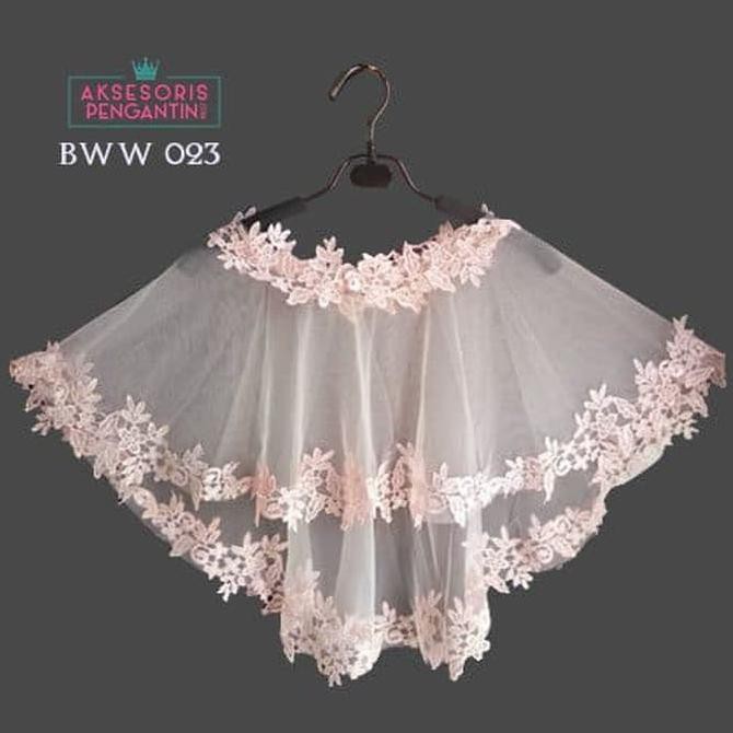 Cantik Aksesoris Cardigan Bolero Pesta Wedding Lace Peach L Bolero - Bww023