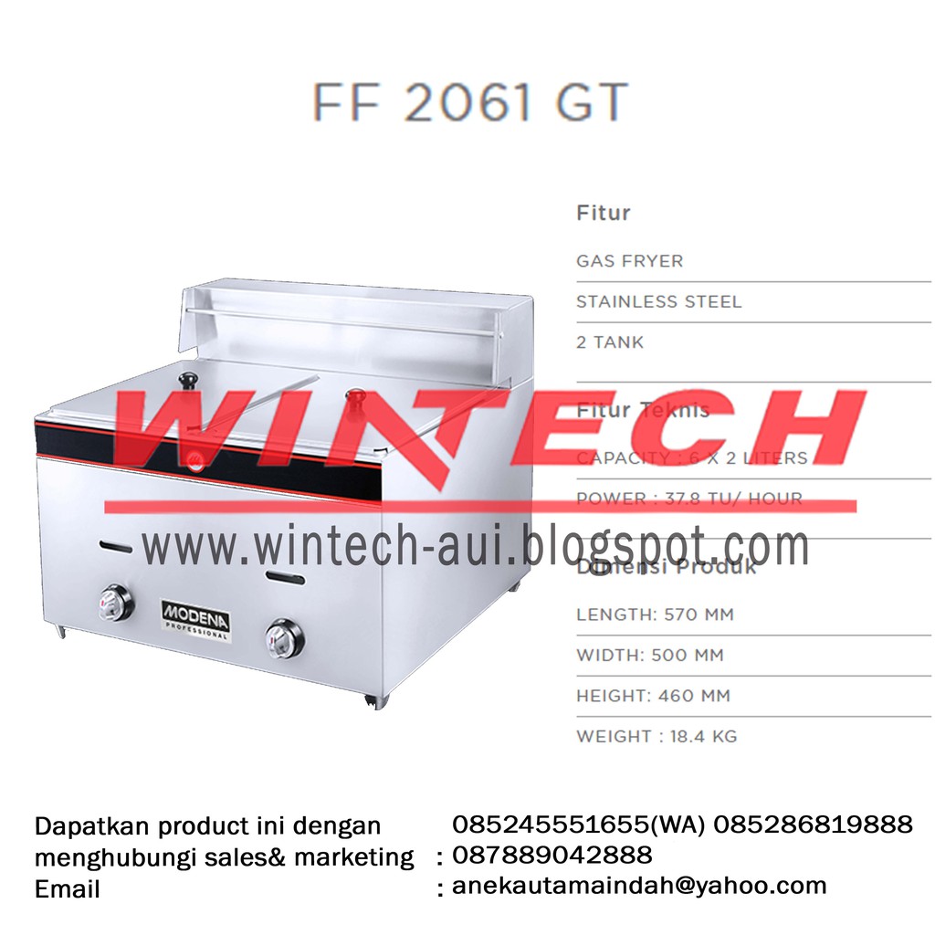 MODENA FF 2061 GT Penggorengan Gas Deep Fryer Penggorengan 2x6 Liter
