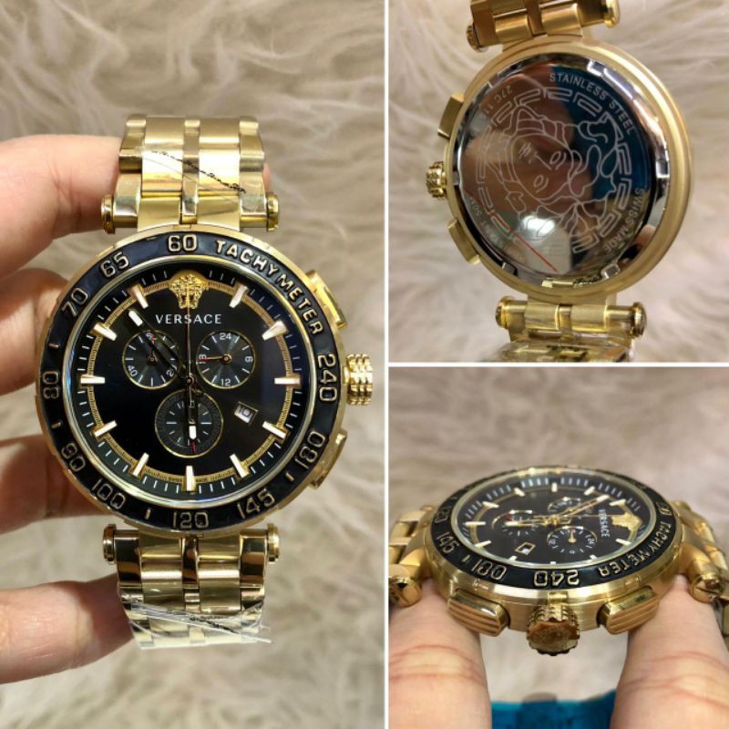Jam Tangan pria Versace Yellow Gold Quartz Japan Premium