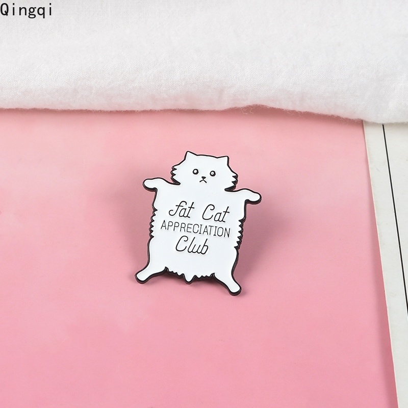 Bros Pin Enamel Desain Kartun Kucing Gemuk Berbulu Putih Untuk Kerah