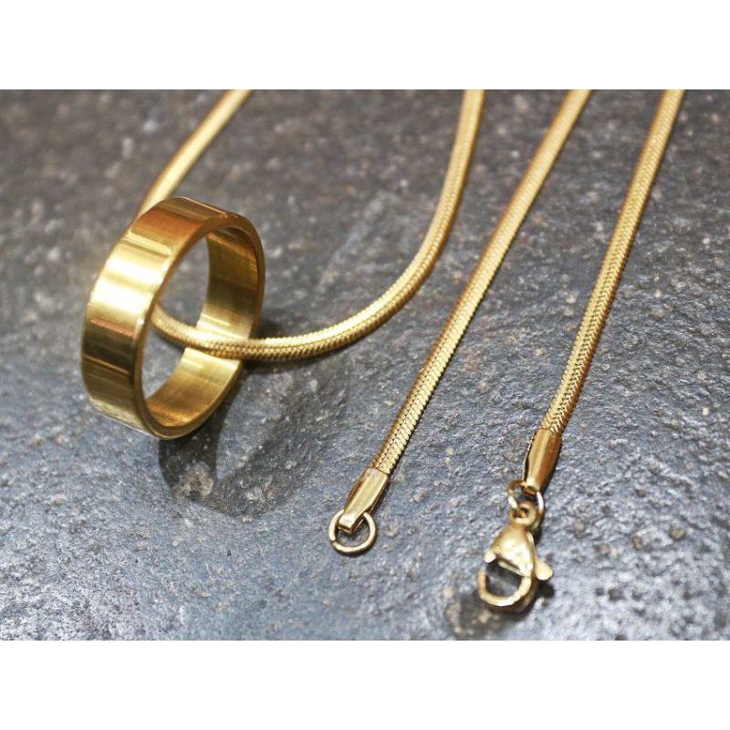 terbaru kalung titanium pipih model gantungan cincin polos variasi warna / kalung titanium anti karat 60cm