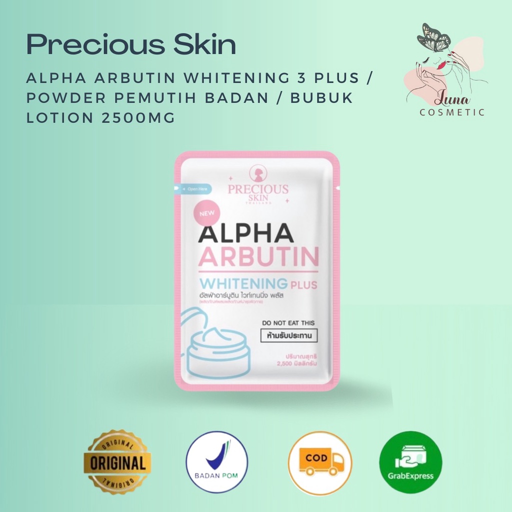 ALPHA ARBUTIN Whitening 3 Plus / Powder Pemutih Badan / Bubuk Lotion 2500mg Precious Skin