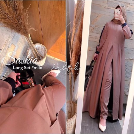 Gamis Remaja Syar'i Hitam PolosSaskia Long Set  3IN1 SETELAN BAJU MUSLIM REMAJA BUSANA MUSLIM MODERN