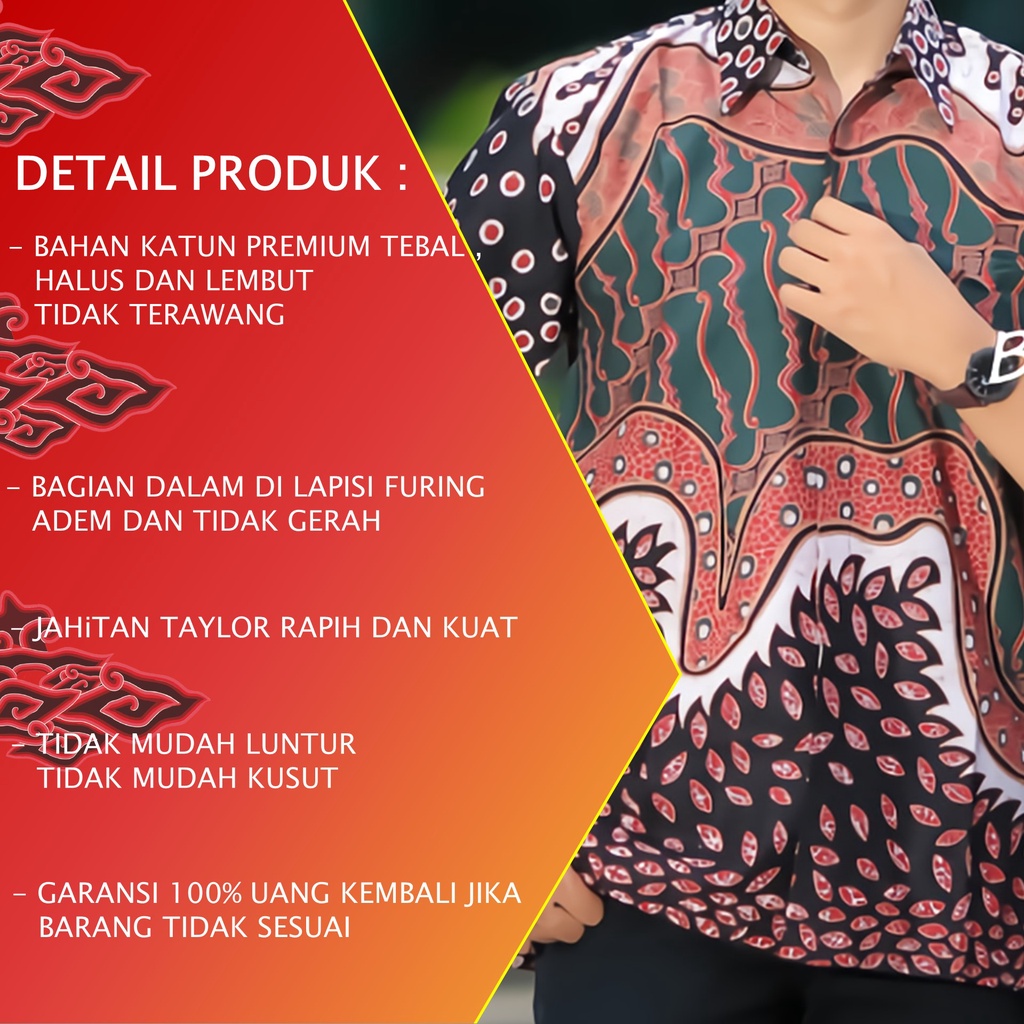 TERBARU BAJU KEMEJA BATIK PRIA LENGAN PENDEK LAPIS FURING ASLI SOLO SRAGENAN PREMIUM REGULAR FIT MODERN PD 027