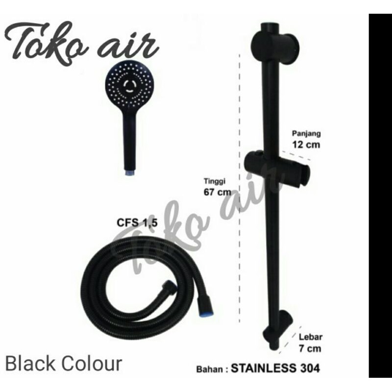 Shower Mandi Set Black Stainless 304/ Tiang Shower Hitam Stainless