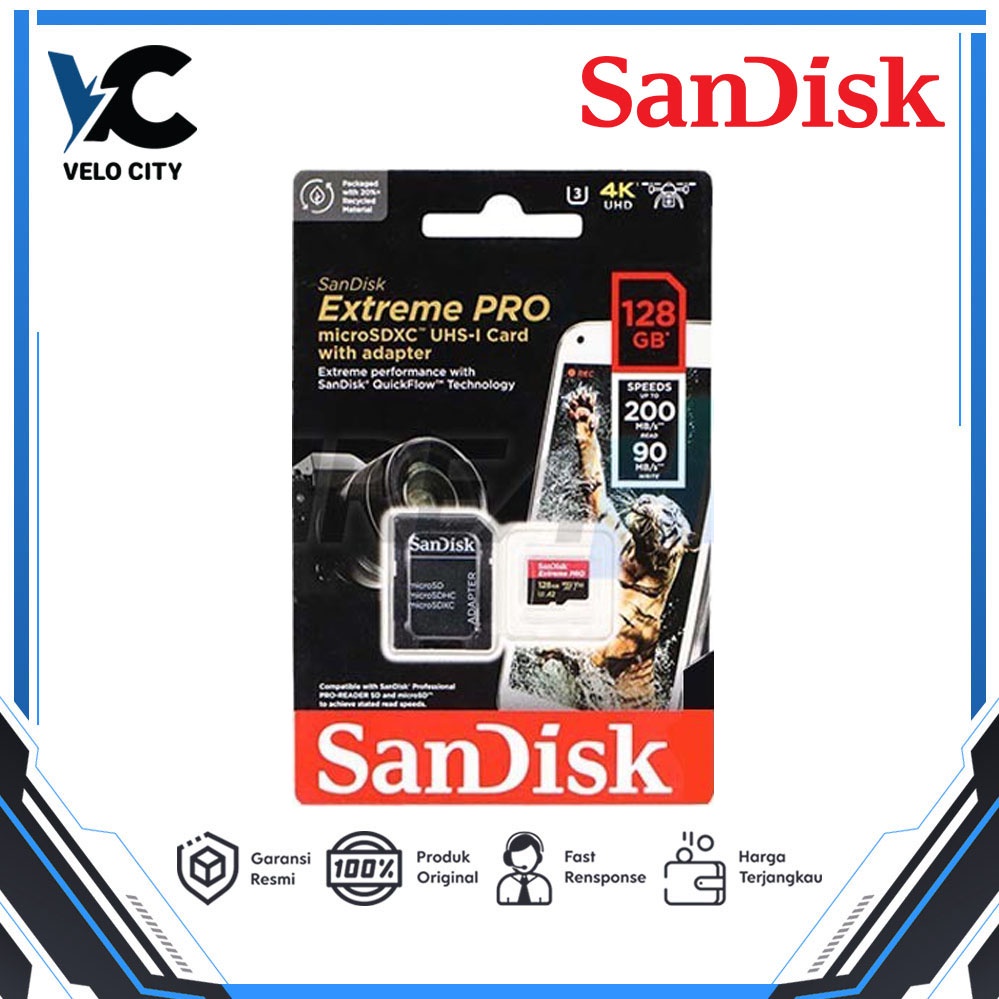 Memory Card | Micro SD 128GB SanDisk Extreme Pro up to 200Mbps U3 A2 V30 - Garansi Resmi Lifetime