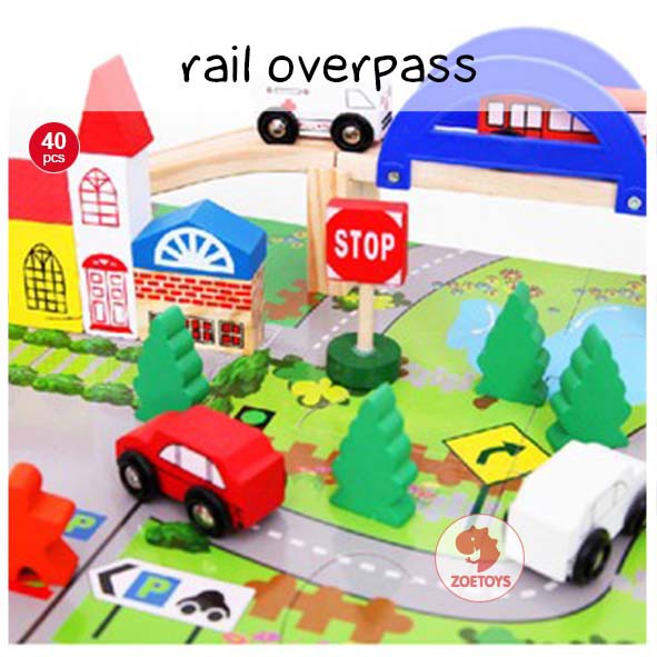 Zoetoys Rail Overpass 8 Glyph Track | Wooden Track Race Railway Pretend Play Toys | Kereta Balok Kayu Mobil mobilan Lalu Lintas | Edutoys | Mainan Set Cari Kado Natal