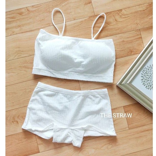 Home Bra Set Wireless Bra & Boxer White Putih Tanpa Kawat