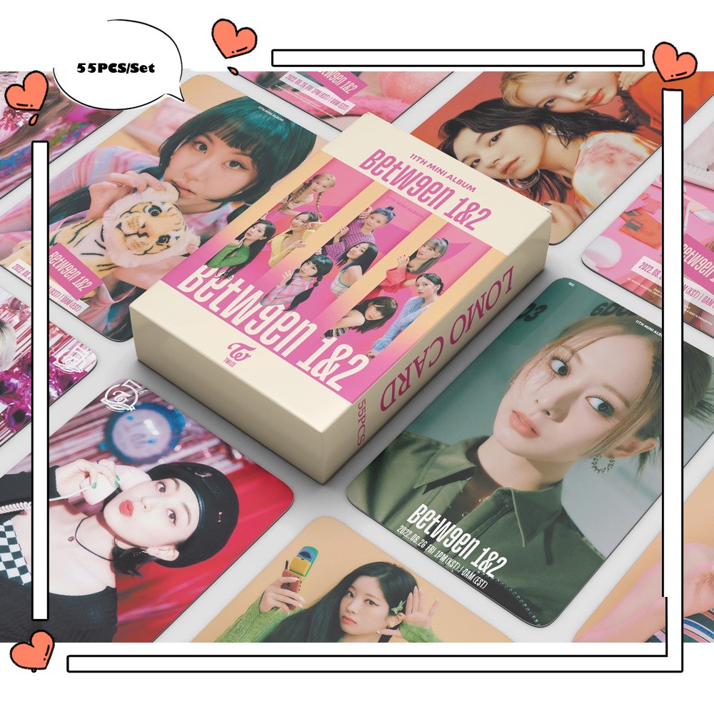 55pcs / Set Kartu LOMO Foto KPOP TWICE BETWEEN 1 &amp; 2 Grup Untuk Koleksi