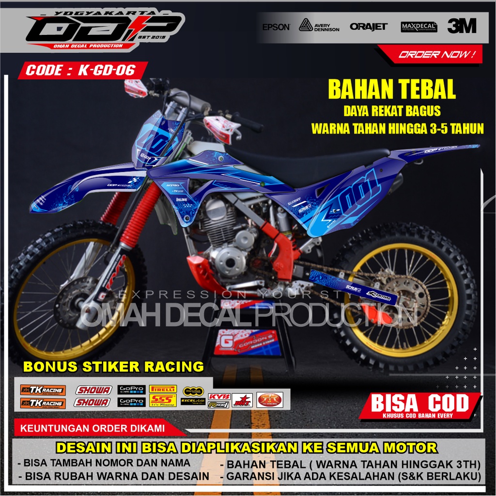 DECAL GORDON FULL BODY AKSESORIS VARIASI STICKER MOTOR KAWASAI KLX GORDONS DEKAL MOTIF SUPERMOTO STI