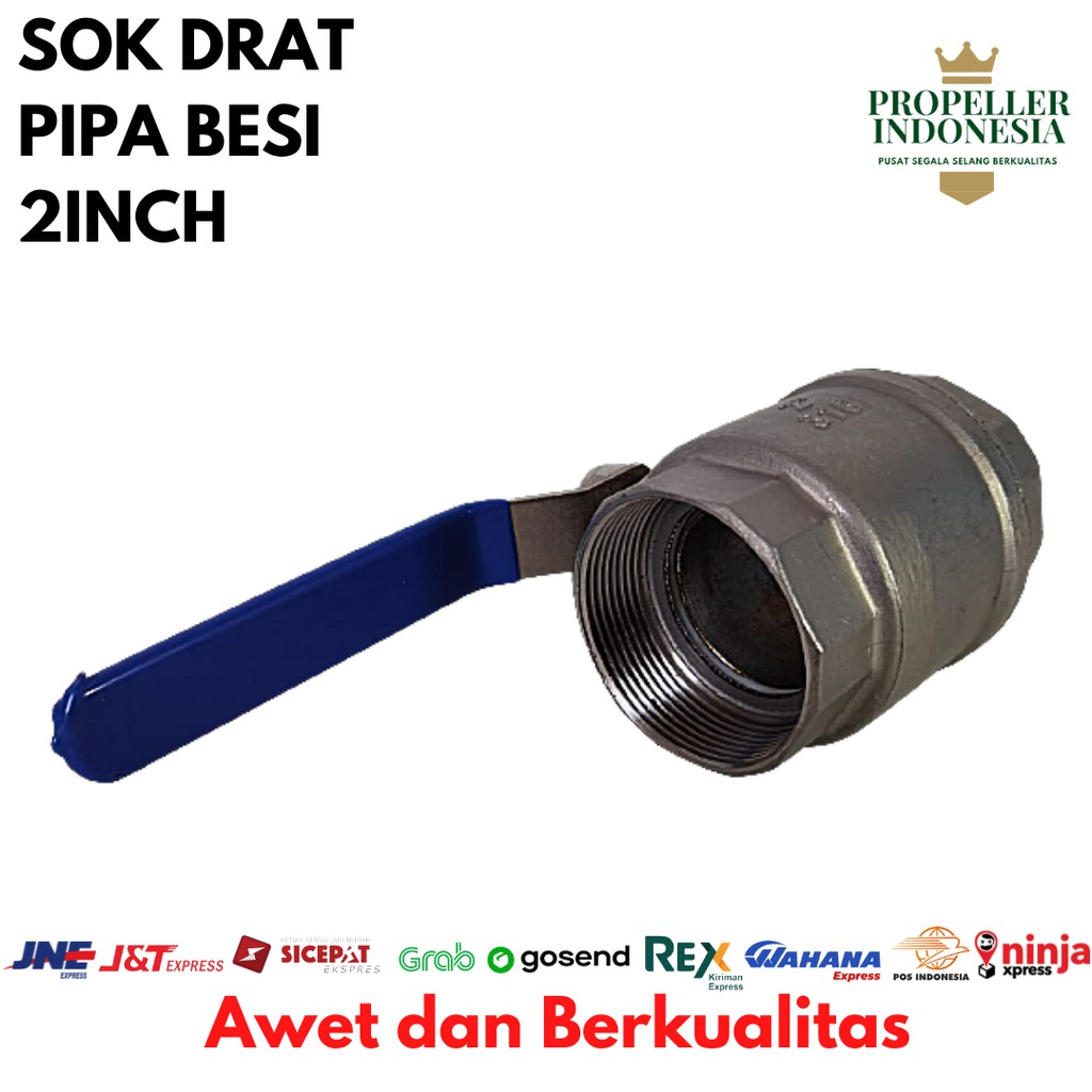 Sok Drat Pipa 2Inch Stainless Steel Penuh Port 2 Way Tuas Putar