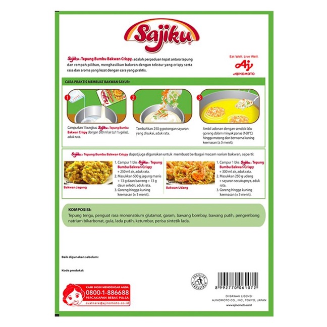 

pakai-siap-tepung-bumbu-tepung- ajinomoto sajiku tepung bumbu bakwan crispy 225gr -tepung-bumbu-