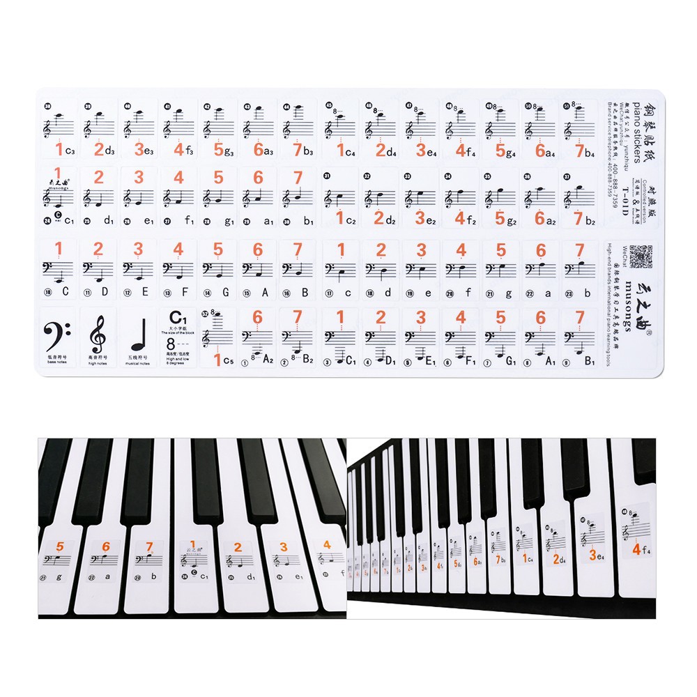 Yohi2018 Stiker Not Piano/Keyboard Elektronik 37/49/61/88