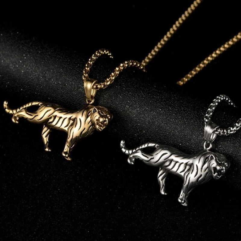 Kalung Liontin Harimau Warna Emas Gaya Vintage Rock Hip Hop Untuk Pria