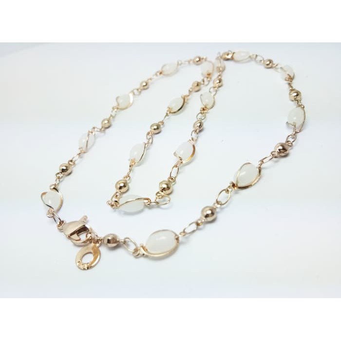 Kalung Wanita Lapis Emas 18K Batu Giok Putih
