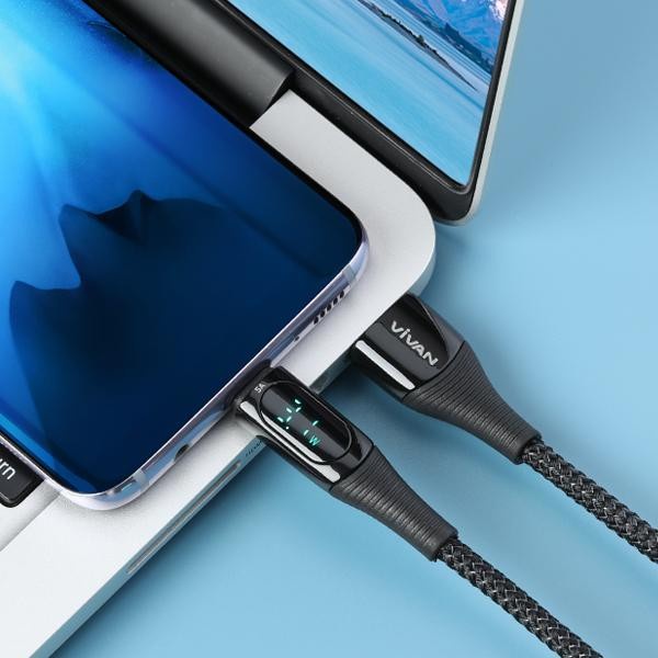 Vivan VIC100 USB-C Quick Charge Cable Smart Digital Display Type-C / Kabel Data Fast Charging Android