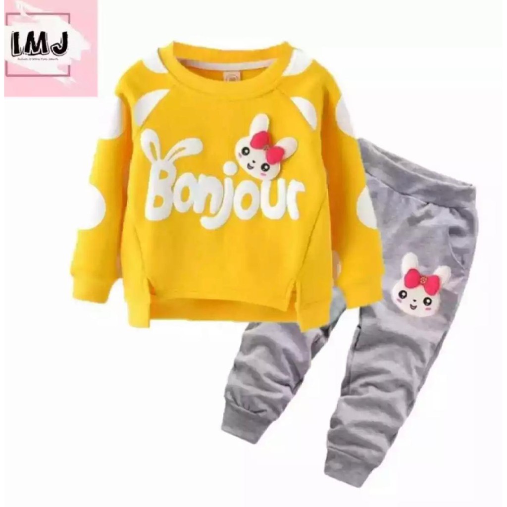 Abadi77 Setelan anak switer unisex bonjour 1-6 Tahun sweater joger anak Baju anak