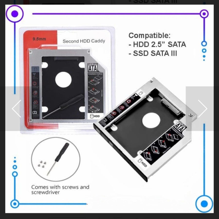 HDD Caddy Tipis (slim) 9.5mm Sata To Sata lll / Dvd Slot Hdd Slot