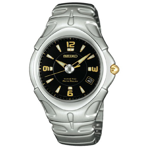 Seiko SMA035 Kinetic Autorelay Gold Tone on Black | Jam Unisex SMA035