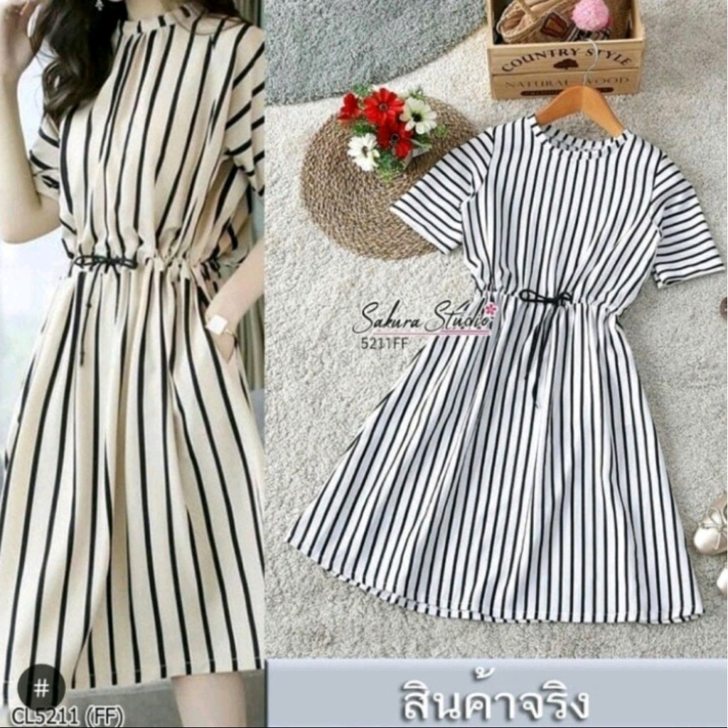 [GLFK] Dress Minori / Dress Korea Salur / Dress Murah Wanita / Dress Motif Salur / Dress / Dress Korea Wanita