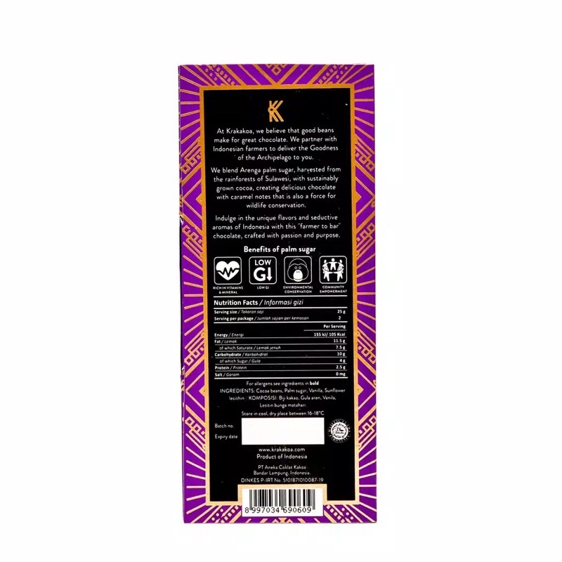 Krakakoa 85% Dark Chocolate 50G | 85% Cokelat Gelap