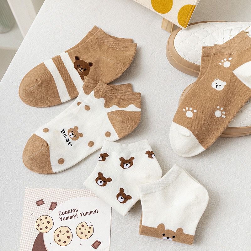 DC - Kaos Kaki Pria Wanita Motif Beruang Coklat / Choco Bear Kaos Kaki Pendek Bear Socks Korean Fashion.