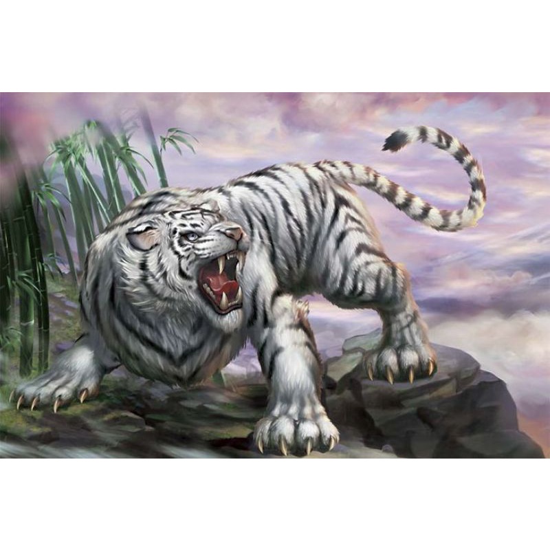 hiasan dinding macan putih plus bingkai uk 65 x45