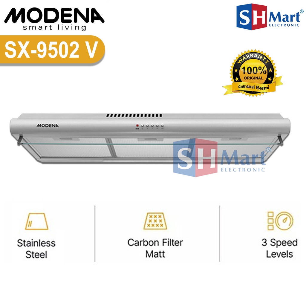 COOKER HOOD MODENA 90 CM PENGHISAP ASAP DAPUR MODENA SX9502V / SX9502S GARANSI RESMI (MEDAN)