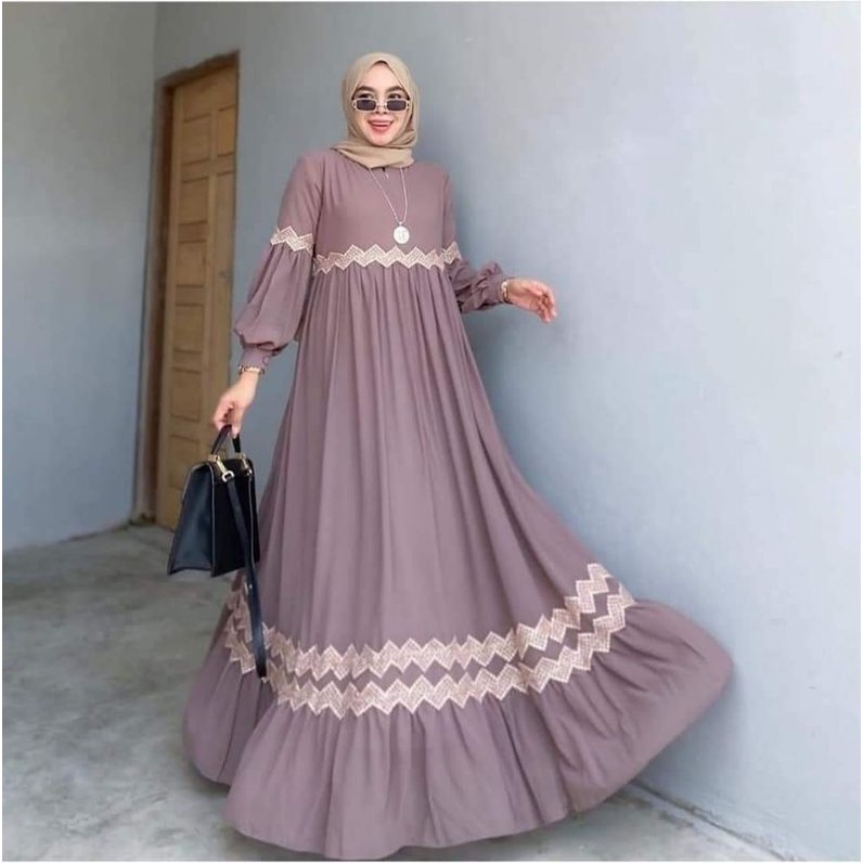 gamis ceruty premium KALIZA dress busui friendly/gamis best seller terbaru/gamis renda lengan balon/