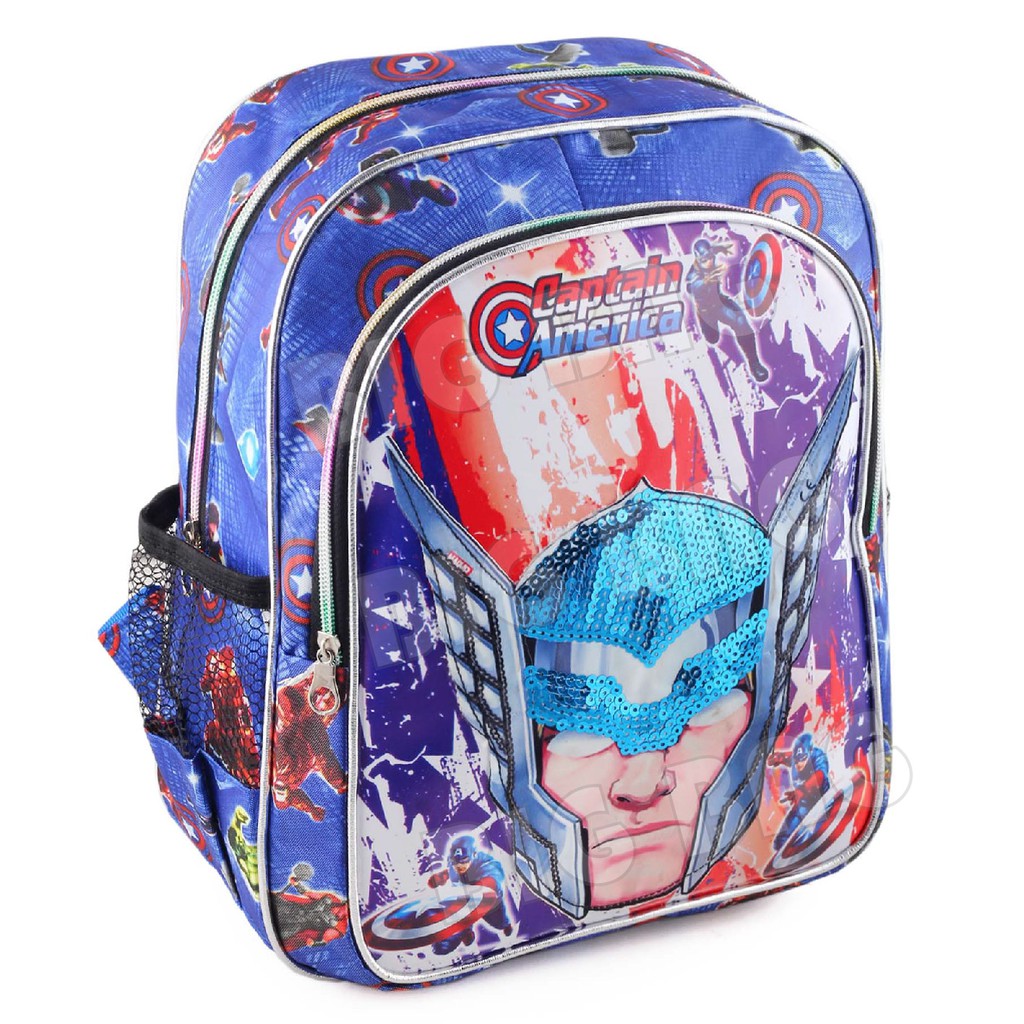 PTS - Tas Anak Laki Sequin CAPTAIN AMERICA - EXTRA - THE ULTIMATE POWER - UKURAN SD RANSEL LED TAS SEKOLAH