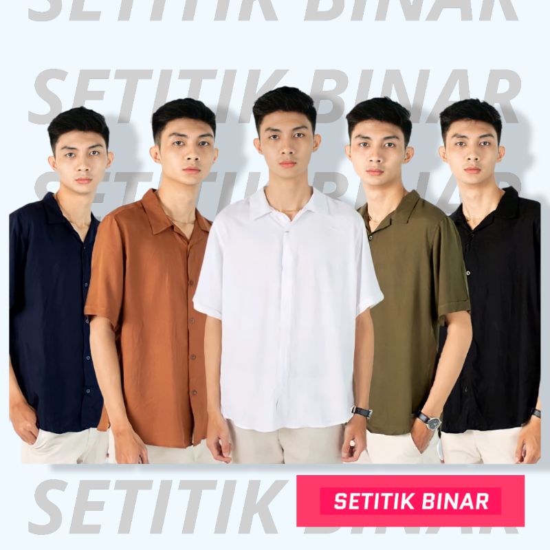 kemeja pendek pria polos basic shirt casual original distro premium v neck