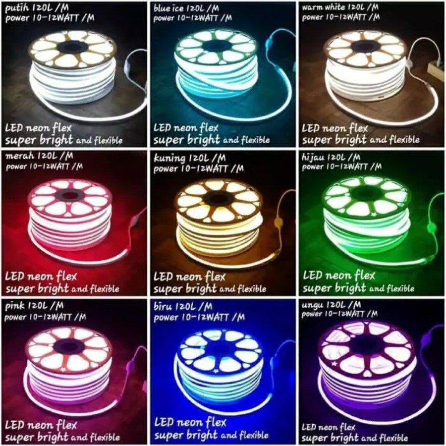 Lampu Led neon Flex 220V 50 meter 50m ac hias flexible plafon outdoor waterproof per roll