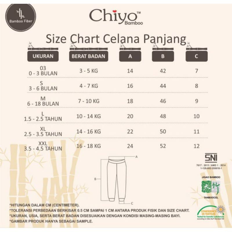 CHIYO BAMBOO Setelan Oblong Pendek &amp; Celana Panjang Size 4 - 24 Bulan