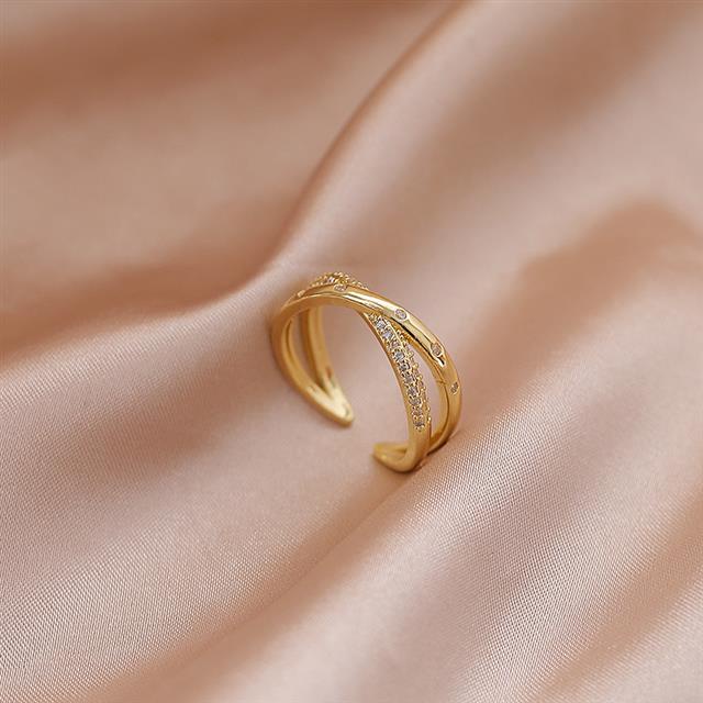 Korea Baru berlebihan pribadi fashionmonger garis sederhana tertanam Berlian terbuka disesuaikan cin