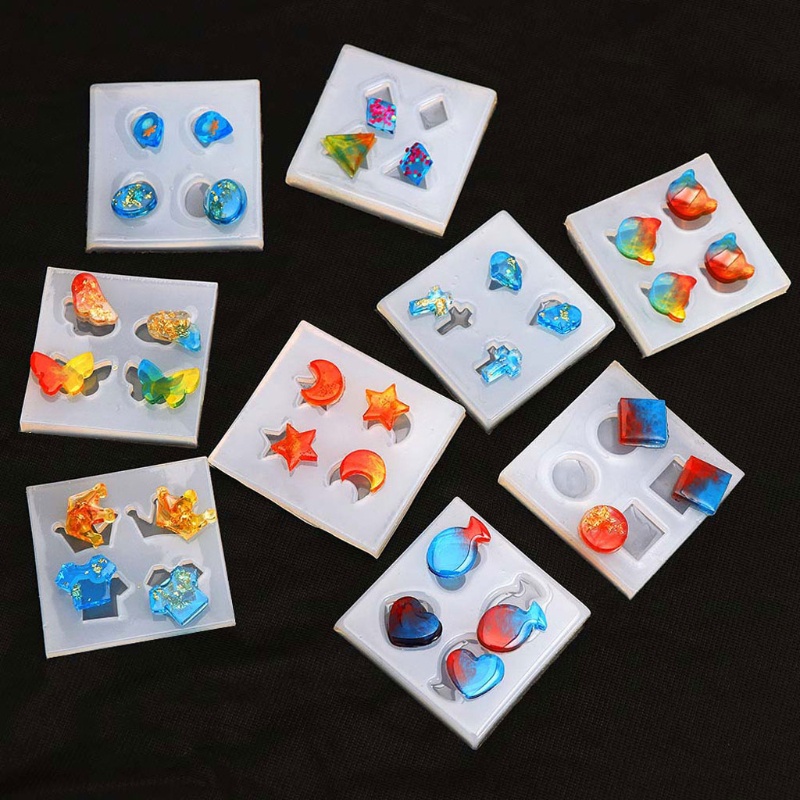 SIY  9Pcs Epoxy Resin Earrings Charms Casting Mould Jewels Shapes Ear Studs Silicone Resin Mold  Mini Earrings Molds Kit Tool