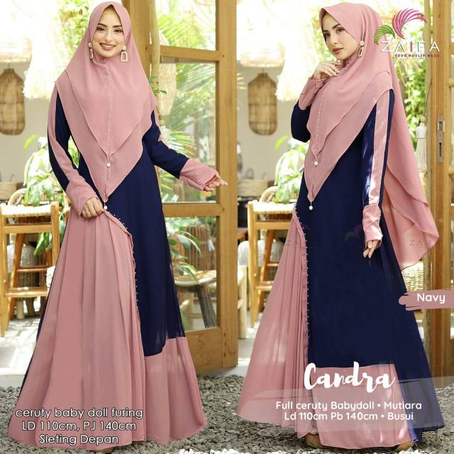 Setelan gamis dan jilbab syar'i. Baju muslim gamis modern Candra ORI by zaifa