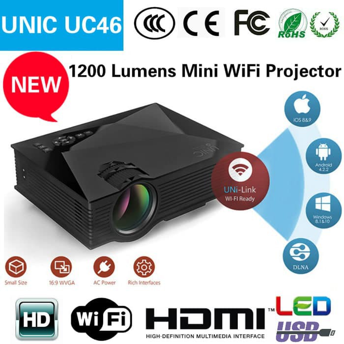 UNIC UC46 Projector / Proyektor WIFI 1200LM / infocus wifi uc 46 wifi