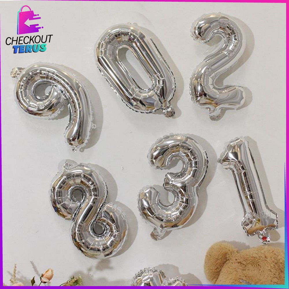 CT C390 Balon Foil Silver Abjad Alphabet Angka Polos Balon Huruf A-Z Balon Foil Angka 0-9 Balon Foil Perlengkapan Ulang Tahun Balon Pesta