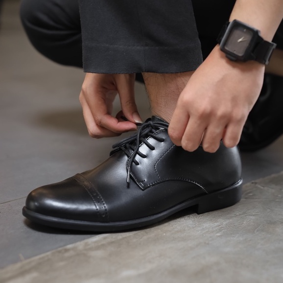 Derby Captoe Black | Sepatu Pantofel Formal Kerja Kuliah Pria Cowok Men Lokal Ori | FORIND x Worka