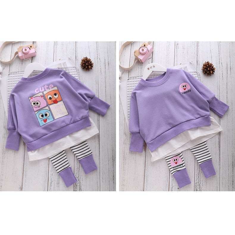 BABYLOVANTA - sweater + legging strip belang / baju baby import motif  PINK &amp; UNGU SWEATER baby usia 0-5 tahun