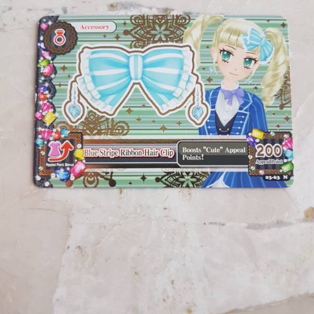 Kartu Aikatsu Asli Original Yurika Accessory Versi 3 Blue Stripe Ribbon Hair Clip