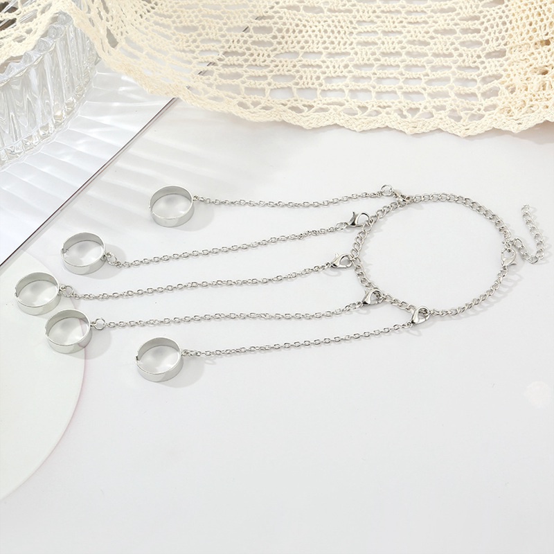 Set Gelang Tangan Rantai Silver Desain Geometri Gaya Punk Aksesoris Pria / Wanita / Pasangan