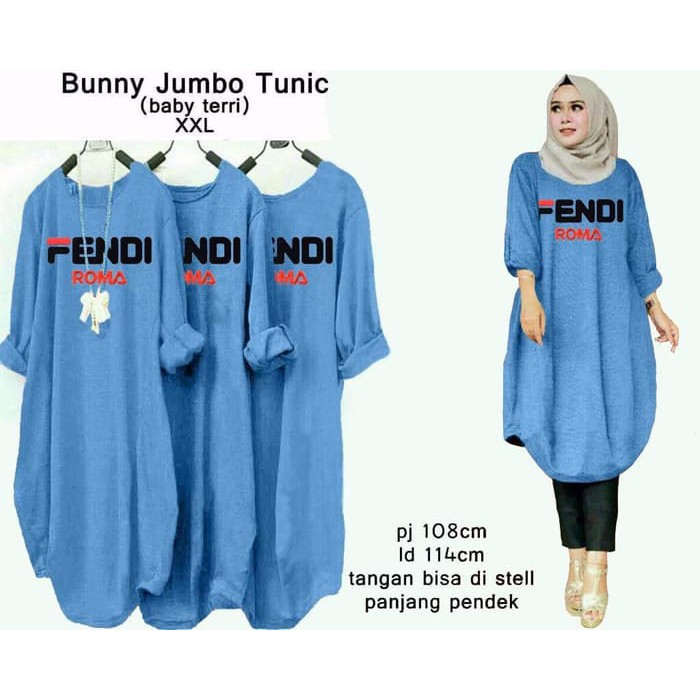 Terbaru Fendi JUMBO Tunik biru muda, Tunik Muslim, Anesal Ss